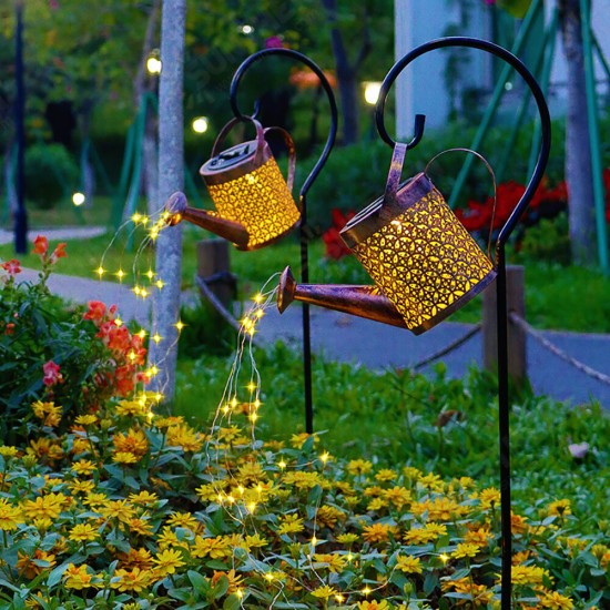 Solar Light LED Solar Watering Can Lamps Garden Decoration Iron Shower LED String Light Yard Lawn Waterproof Fairy Light