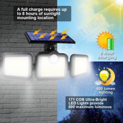 Solar Lights Outdoor 171COB 108/122/138LEDs Motion Sensor Light 3 Head Remote Control Wall Light 270 Wide Angle Flood Light for Garden Solar Lights Outdoor 171COB 108/122/138LEDs Motion Sensor Light 3 Head Remote Control Wall Light 270 Wide Angle Flood Light for Garden