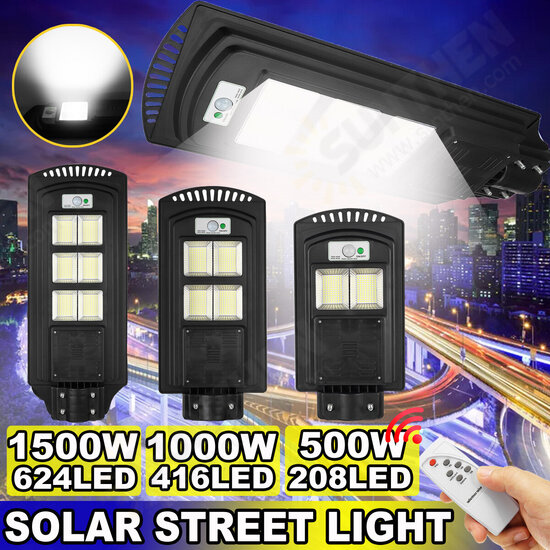 500-2500W 208-624 LED Solar Street Light PIR Motion Sensor Wall Lamp with Remote