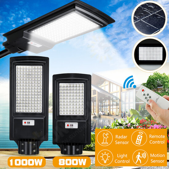 800/1000W LED Solar Street Light PIR Motion Sensor Outdoor Yard Wall Lamp+Remote