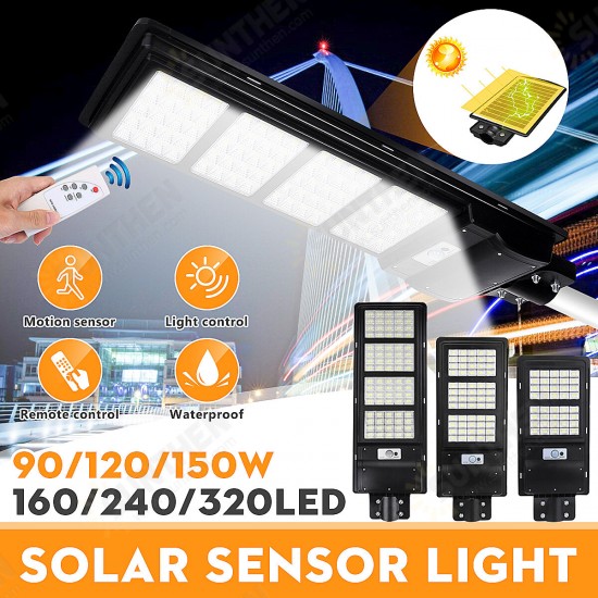 90/120/150W 160/240/320LED Solar Street Light PIR Motion Sensor Wall Lamp W/Remote