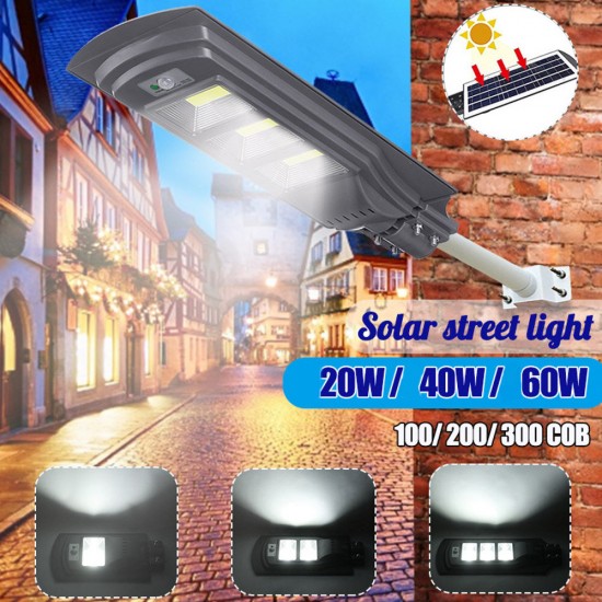 Solar Powered 20W/40W/60W COB LED Street Light PIR Motion Sensor Waterproof Garden Lamp + Remote Control