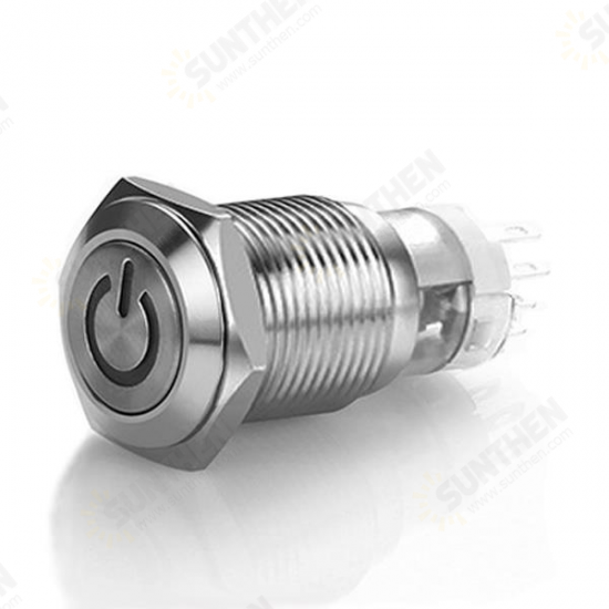 16MM 6V/12V/24V/110V/220V Waterproof Self Reset Stainless Steel Metal Button Switch With White LED Light