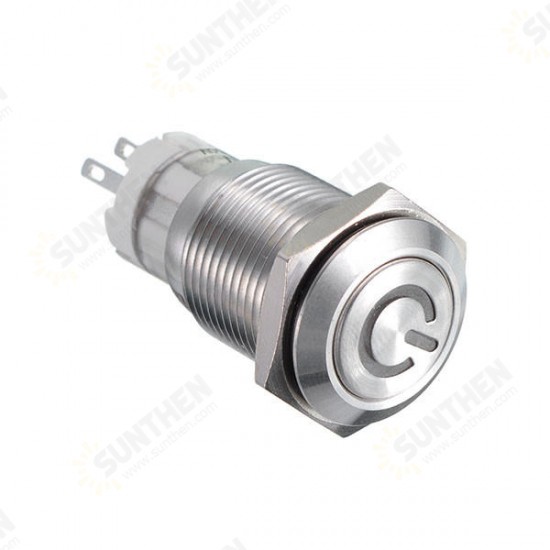 16MM 6V/12V/24V/110V/220V Waterproof Self Reset Stainless Steel Metal Button Switch With White LED Light