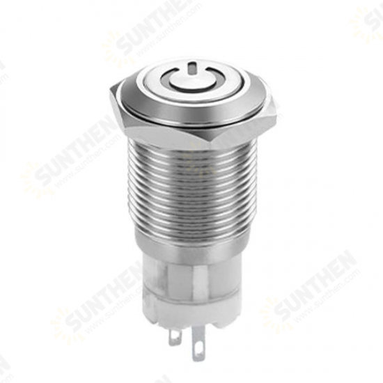 16MM 6V/12V/24V/110V/220V Waterproof Self Reset Stainless Steel Metal Button Switch With White LED Light