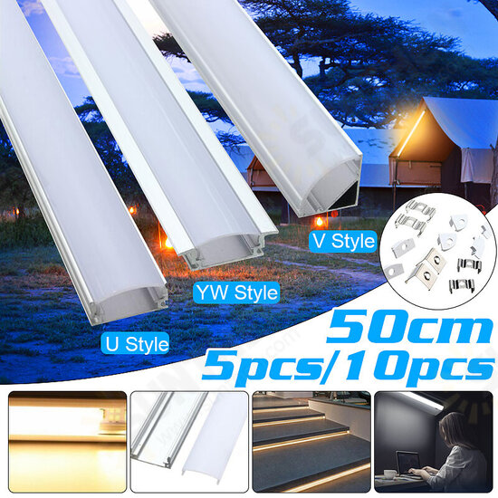 1X 5X 10X 50CM Aluminum Channel Holder For LED Strip Light Bar Under Cabinet Lamp