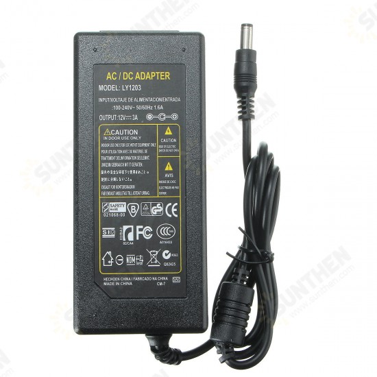 AC 100-240V to DC 12V 3A 36W Power Supply Adapter for LED Strip