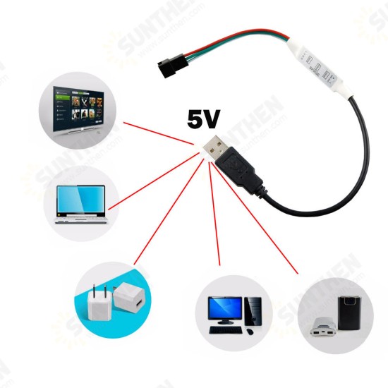 DC5V 72W SP002E USB 3Key LED Dimmer Controller for WS2812 WS2812B RGB LED Strip Light