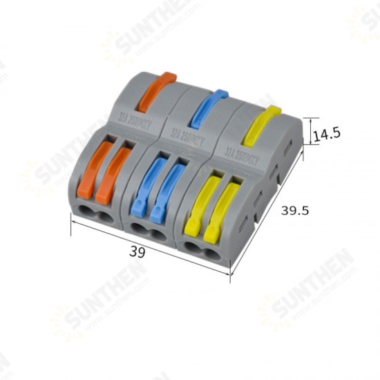 FD-12 Orange/Yellow/Blue Wire Connector 1 In 2 Out Wire Splitter Terminal Block Compact Wiring Cable Connector Push-in Conductor