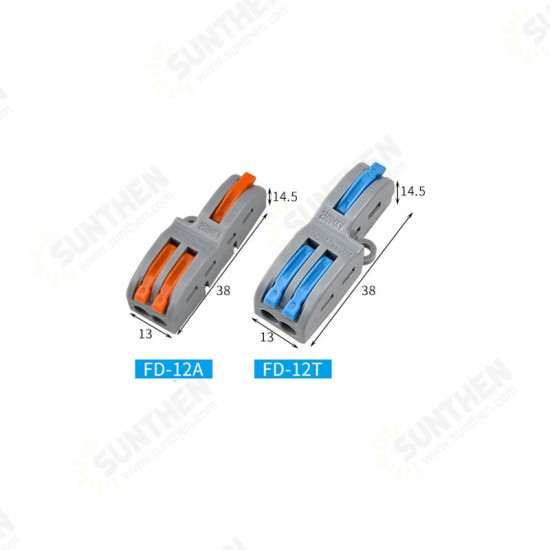 FD-12A/FD-12T Wire Connector 1 In 2 Out Wire Splitter Terminal Block Compact Wiring Cable Connector Push-in Conductor