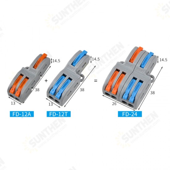 FD-12A/FD-12T Wire Connector 1 In 2 Out Wire Splitter Terminal Block Compact Wiring Cable Connector Push-in Conductor