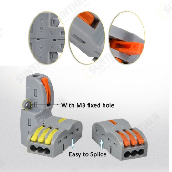 FD-13 Orange/Yellow/Blue/Green Wire Connector 1 In 3 Out Wire Splitter Terminal Block Compact Wiring Cable Connector Push-in Conductor