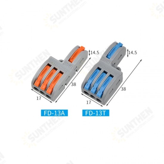 FD-13A/FD-13T Wire Connector 1 In 3 Out Wire Splitter Terminal Block Compact Wiring Cable Connector Push-in Conductor