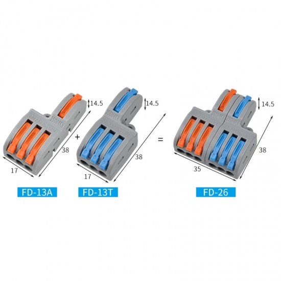 FD-13A/FD-13T Wire Connector 1 In 3 Out Wire Splitter Terminal Block Compact Wiring Cable Connector Push-in Conductor
