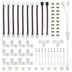 RGB LED Strip Connector Kit for 10mm 4Pin 5050 Includes 8 Types of Solderless Accessories Provides Most Parts for DIY RGB LED Strip Connector Kit for 10mm 4Pin 5050 Includes 8 Types of Solderless Accessories Provides Most Parts for DIY