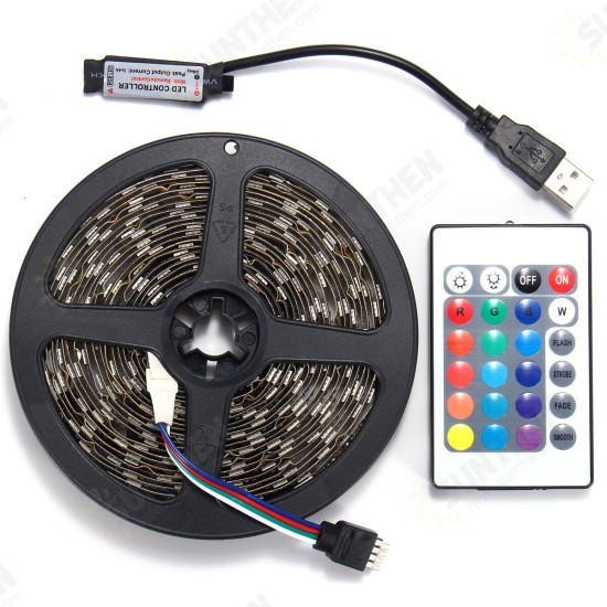 0.5/1/2/3/4/5M SMD5050 RGB LED Strip Lamp Bar TV Backlilghting Kit + USB Remote Control DC5V