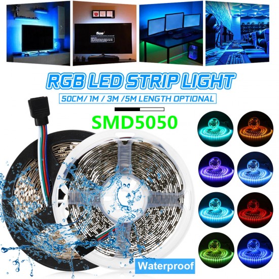 0.5M/1M/3M/5M Waterproof 5050 RGB LED Strip Light Kit Color Changing Tape Under Cabinet Kitchen Lighting