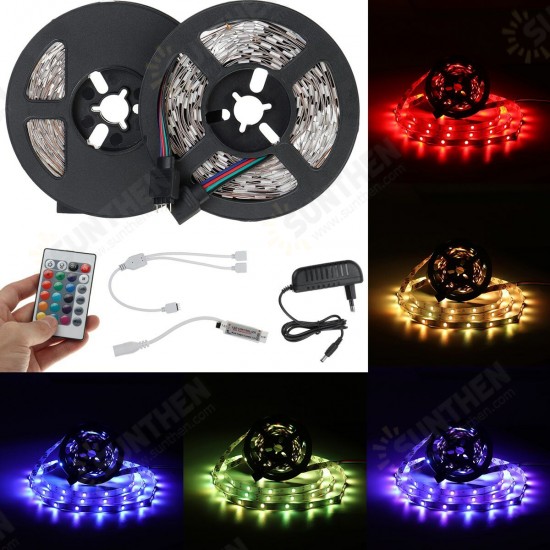 10M DC12V SMD5050 RGB LED Strip Light Kit Indoor Home Lamp+EU US Power Adapter+24Keys IR Remote Control Christmas Decorations Clearance Lights