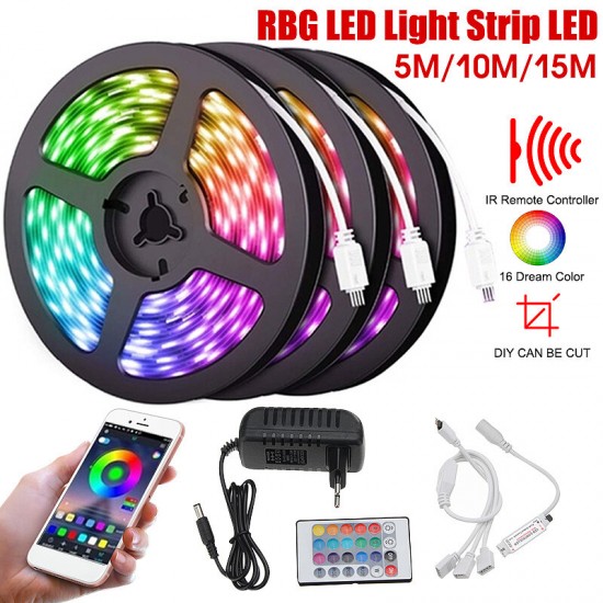 12V LED Light Strip 5M/10M/15M 16.4ft/32.8ft/49.2ft 5050 RGB LED Tape Lights Rope 16 Million Colors Flexible Changing with Remote for Party Home