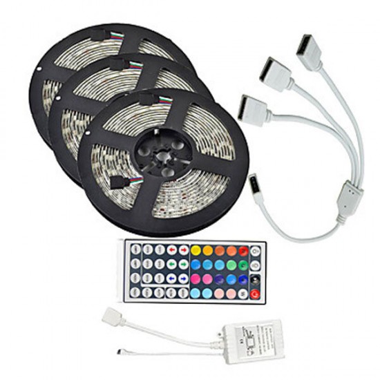 15M SMD3528 Waterproof RGB 900 LED Strip Tape Light Kit + 44 Keys Controller + Cable Connector DC12V
