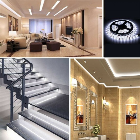 16.4FT 5M 24W 3528 SMD Waterproof LED Strip Light White/Warm White Dimmable Tape Lamp For Home Kitchen