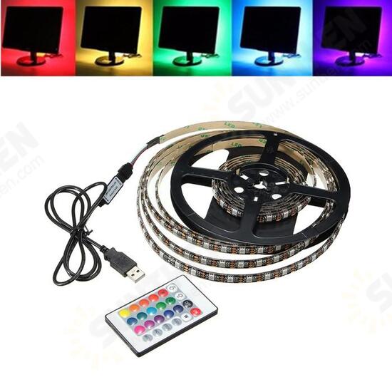 1M 2M 3M 4M Waterproof 5050 RGB LED USB Strip Light TV Backlilghting Kit + 24Key Remote