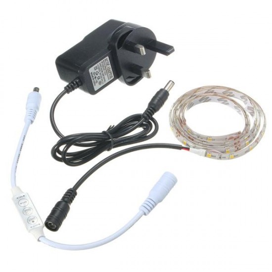 1M Waterproof SMD 3528 60 LED Flexible Strip Light + 12V UK Plug Power Supply + Dimmer