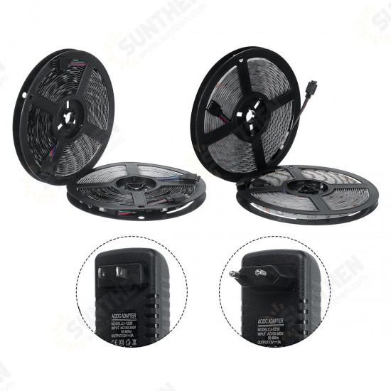 2*5M LED Strip Light Waterproof Outdoor DC12V 5050 RGB Music Lamp IR Remote Control +3A EU US Plug