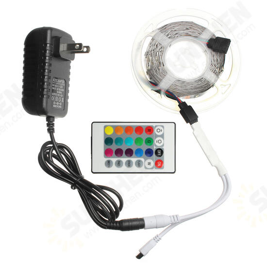 2M 3M 5M 10M DC12V RGB SMD2835 LED Strip Light + 24Keys IR Remote Control US Power Plug Full Kit