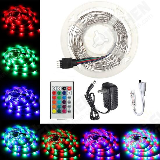 2M 3M 5M 10M DC12V RGB SMD2835 LED Strip Light + 24Keys IR Remote Control US Power Plug Full Kit