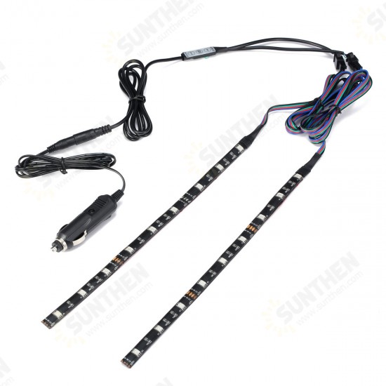 2PCS 30CM 5050 SMD Waterproof RGB LED Strip Light with DC Mini Controller+Car Charger DC12V