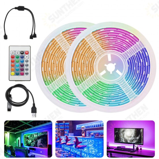 2x5M 2835 SMD Non-waterproof RGB LED Strip Light + 24Keys Remote Control KTV Hotel Bar Home TV Back Lighting