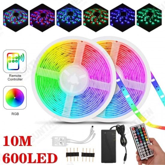 2x5M DC12V 2835 SMD RGB LED Strip Light Non-waterproof Tape Flexible Lamp+44Keys IR Remote Control + 5A Power Adapter