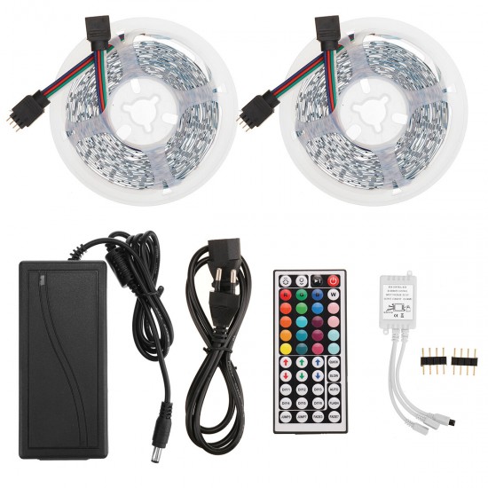 2x5M DC12V 2835 SMD RGB LED Strip Light Non-waterproof Tape Flexible Lamp+44Keys IR Remote Control + 5A Power Adapter