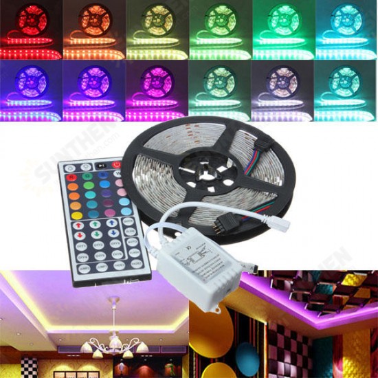 3X 5M RGB 5050 SMD Non-waterproof 300 LED Lights Strip Kit DC 12V + 44Keys IR Remote Control