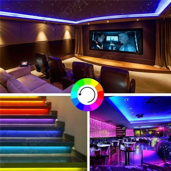 49FT 15M RGB LED Strip Light 3528 Waterproof/Non-waterproof Flexible Tape Lamp DC12V + 44Keys Remote Control + Power Supply