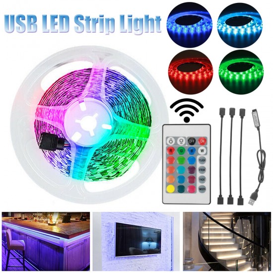 4PCS DC5V USB LED Strip Light 5050 RGB Color Changing TV Backlight Kit with 24 Key Remote Control for Indoor Outdoor