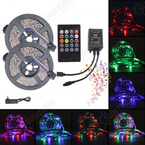 5M 10M 3528 RGB Music Sync Voice Control LED Strip Light + 22Keys IR Remote Control Or 3A EU US Power Adapter