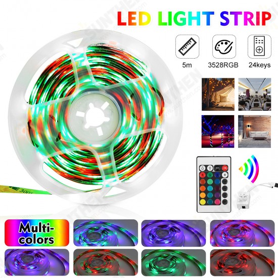 5M 300LED Strip Light Kit SMD3528 Flexible RGB Waterproof Flexible Lamp Home Car 24 Key IR Remote Control