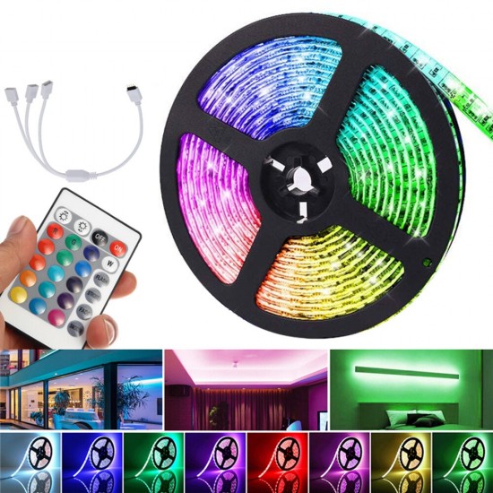 5M DC12V LED Strip Light 5050 RGB Rope Flexible Changing Lamp with Remote Control for TV Bedroom Party Home Christmas Decorations Clearance Lights