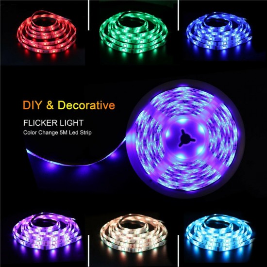 5M DC12V RGB Waterproof Indoor Outdoor Music LED Strip Light + 20 Keys Remote Control + Power Adapter