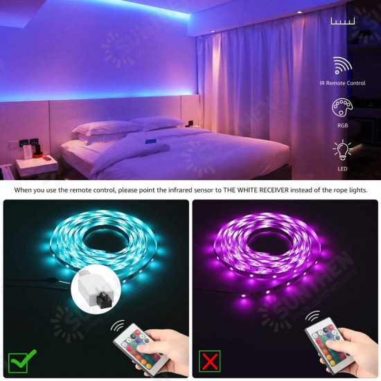 5M RGB 5050 SMD LED Light Strip Kit IP65 Waterproof Indoor and Outdoor Light Bar with Infrared Remote Control