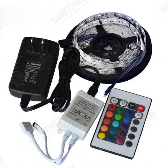 5M SMD 3528 300 Waterproof LED RGB Strip Flexible Light 24 key IR remote + Power Adapter DC12V