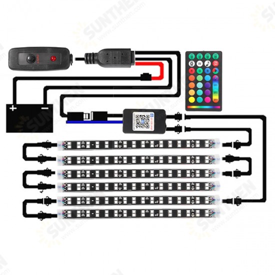 6/8Pcs 5050 LED Car Strip Underglow DC12V 40W RGB LED Neon Car Under Glow Atmosphere Strip Light APP bluetooth Control