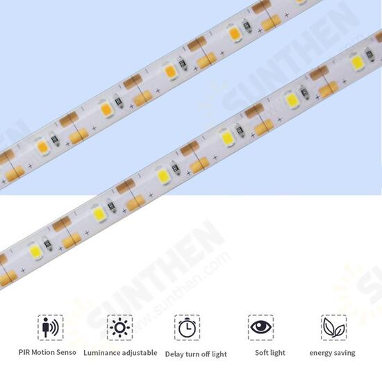 Battery Powered 1M 2M PIR Motion Sensor Activated Dimmable LED Strip Light for Cabinet Wardrobe