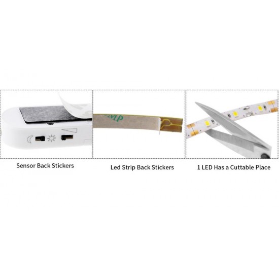 Battery Powered 1M 2M PIR Motion Sensor Activated Dimmable LED Strip Light for Cabinet Wardrobe