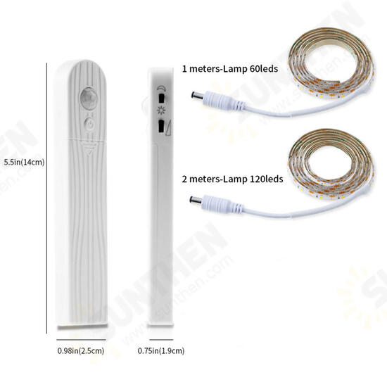 Battery Powered 1M 2M PIR Motion Sensor Activated Dimmable LED Strip Light for Cabinet Wardrobe