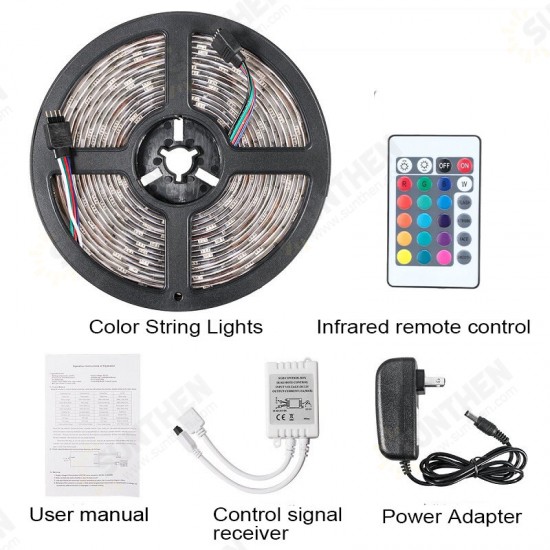 DC12V 5M 2835 SMD RGB Non-waterproof LED Strip Light + 24Keys or 44Keys IR Remote Control + Power Adapter