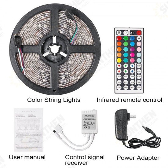 DC12V 5M 2835 SMD RGB Non-waterproof LED Strip Light + 24Keys or 44Keys IR Remote Control + Power Adapter