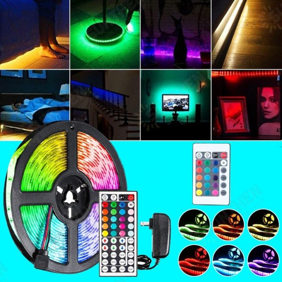 DC12V 5M 2835 SMD RGB Non-waterproof LED Strip Light + 24Keys or 44Keys IR Remote Control + Power Adapter